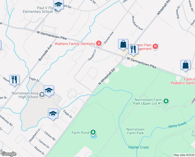 map of restaurants, bars, coffee shops, grocery stores, and more near 542 North Whitehall Road in East Norriton