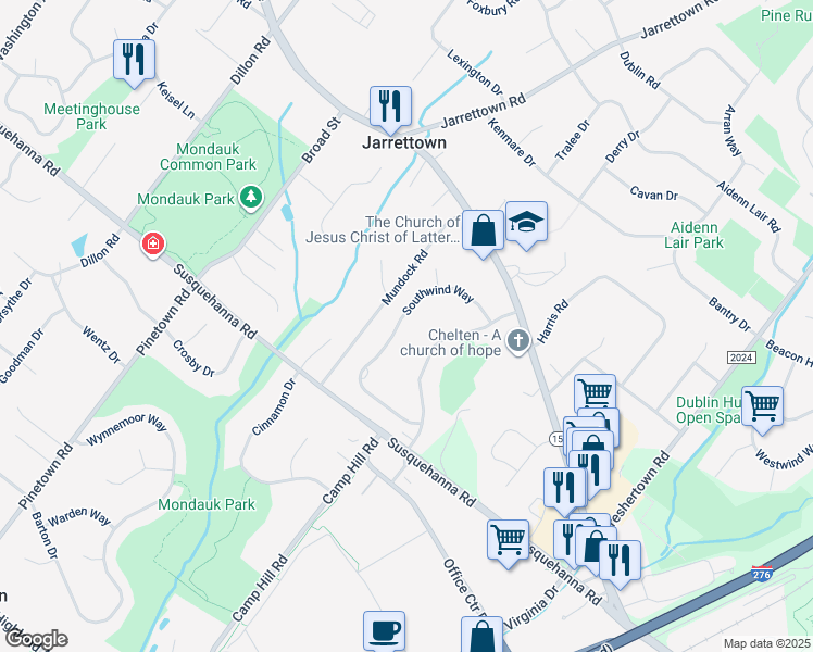 map of restaurants, bars, coffee shops, grocery stores, and more near 1423 Southwind Way in Dresher