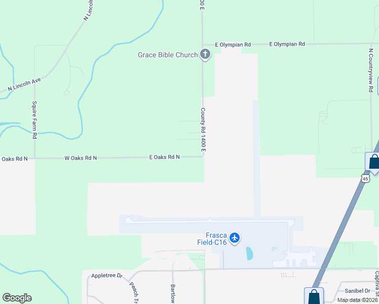 map of restaurants, bars, coffee shops, grocery stores, and more near 606 East Oaks Road North in Urbana