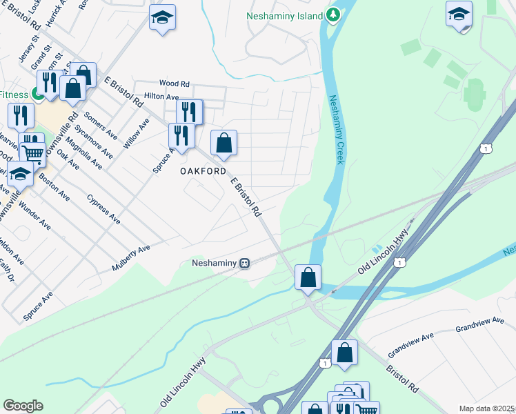 map of restaurants, bars, coffee shops, grocery stores, and more near 4304 East Bristol Road in Feasterville-Trevose