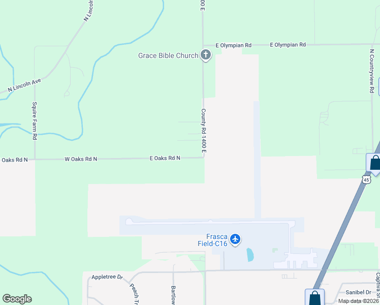 map of restaurants, bars, coffee shops, grocery stores, and more near 606 East Oaks Road North in Urbana
