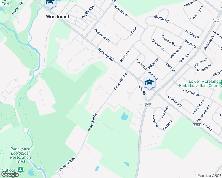map of restaurants, bars, coffee shops, grocery stores, and more near 3370 Paper Mill Road in Montgomery County