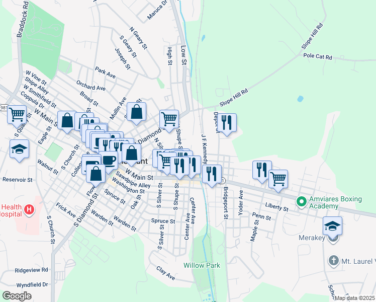 map of restaurants, bars, coffee shops, grocery stores, and more near 43 Cherry Avenue in Mount Pleasant