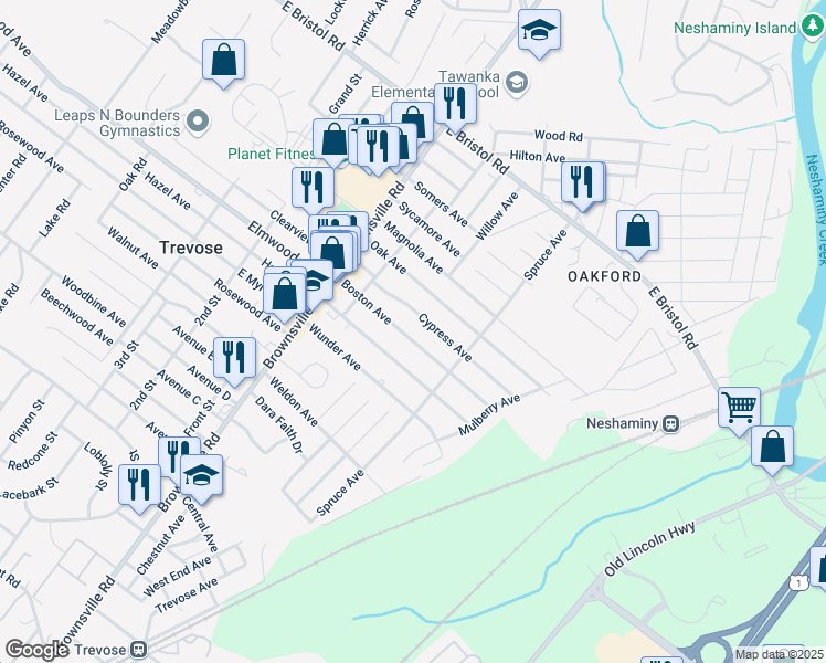 map of restaurants, bars, coffee shops, grocery stores, and more near 4779 Boston Avenue in Feasterville-Trevose