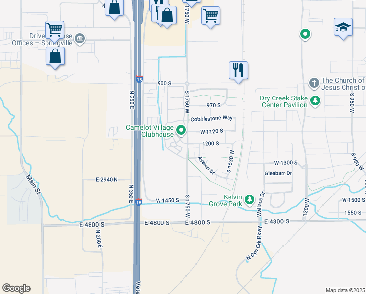 map of restaurants, bars, coffee shops, grocery stores, and more near 305 West 1300 South in Springville