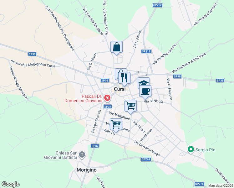 map of restaurants, bars, coffee shops, grocery stores, and more near 13 Via Maglie in Cursi