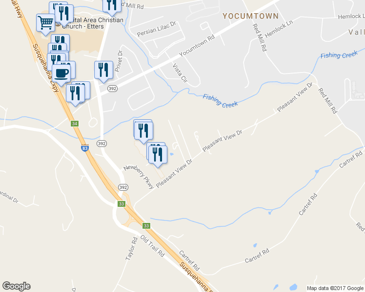 map of restaurants, bars, coffee shops, grocery stores, and more near 365 Pleasant View Drive in Goldsboro