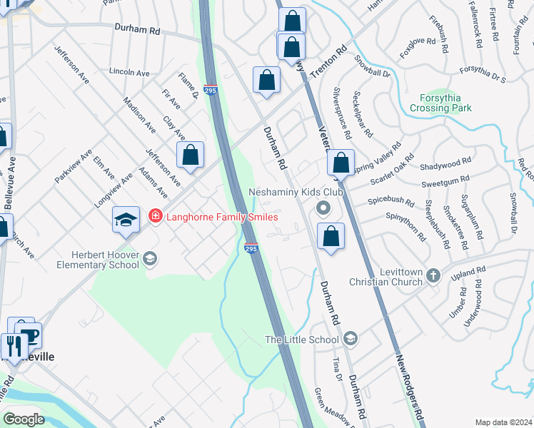 map of restaurants, bars, coffee shops, grocery stores, and more near 132 Hollybrooke Drive in Langhorne