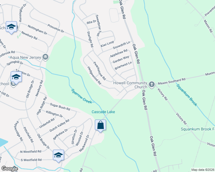 map of restaurants, bars, coffee shops, grocery stores, and more near 15 Hedgewood Road in Howell Township