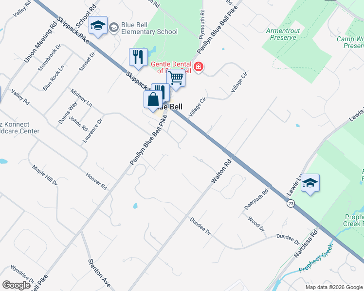 map of restaurants, bars, coffee shops, grocery stores, and more near 17 Highgate Lane in Blue Bell