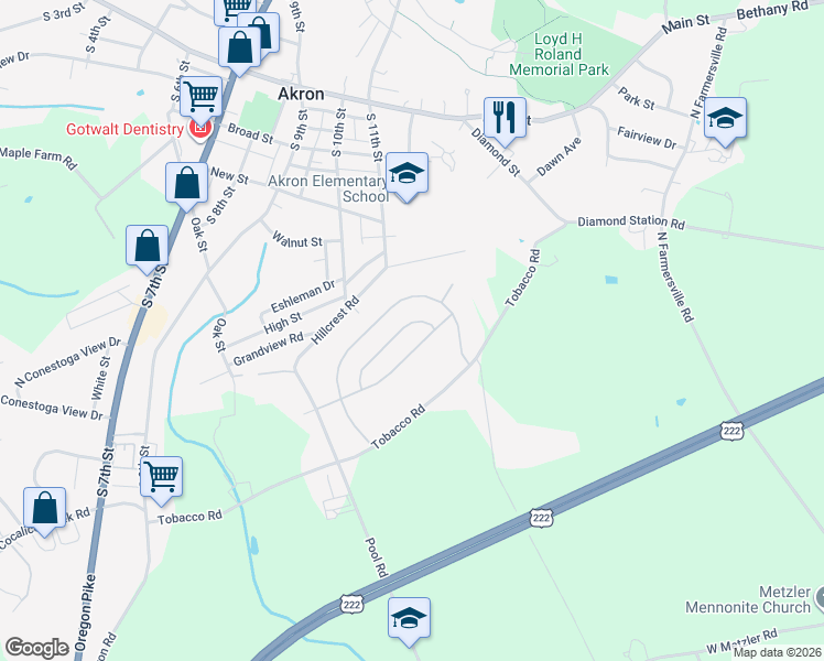 map of restaurants, bars, coffee shops, grocery stores, and more near 103 Talon Drive in Ephrata