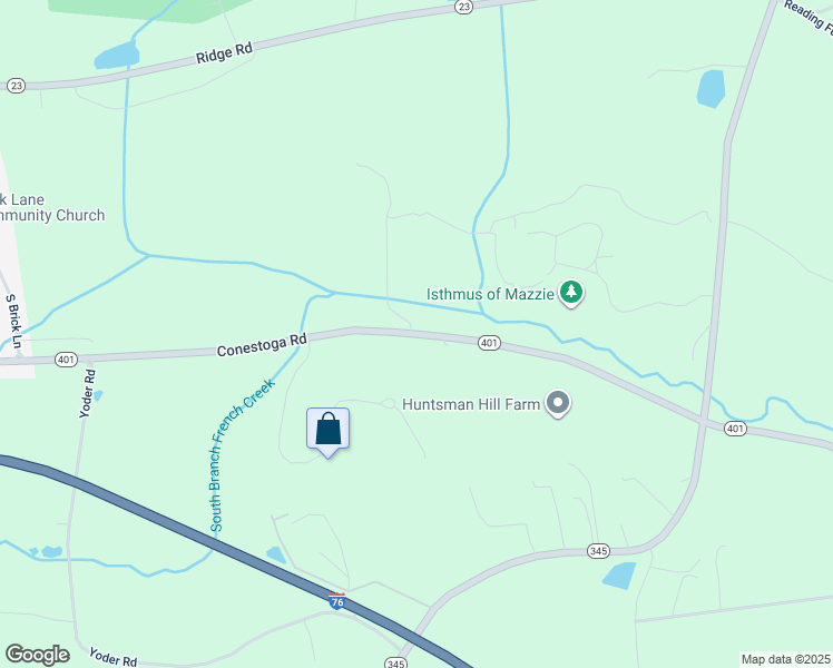 map of restaurants, bars, coffee shops, grocery stores, and more near Conestoga Road in Elverson