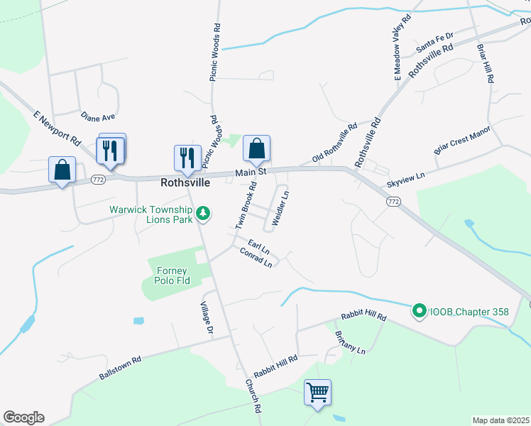 map of restaurants, bars, coffee shops, grocery stores, and more near 129 Weidler Lane in Lititz