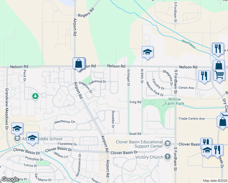 map of restaurants, bars, coffee shops, grocery stores, and more near 659 Stonebridge Drive in Longmont
