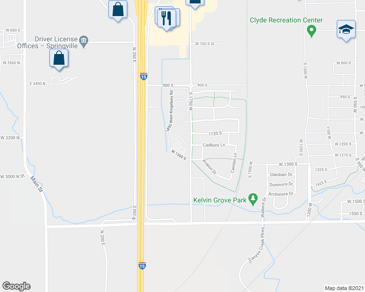 map of restaurants, bars, coffee shops, grocery stores, and more near 1830 1120 South in Springville