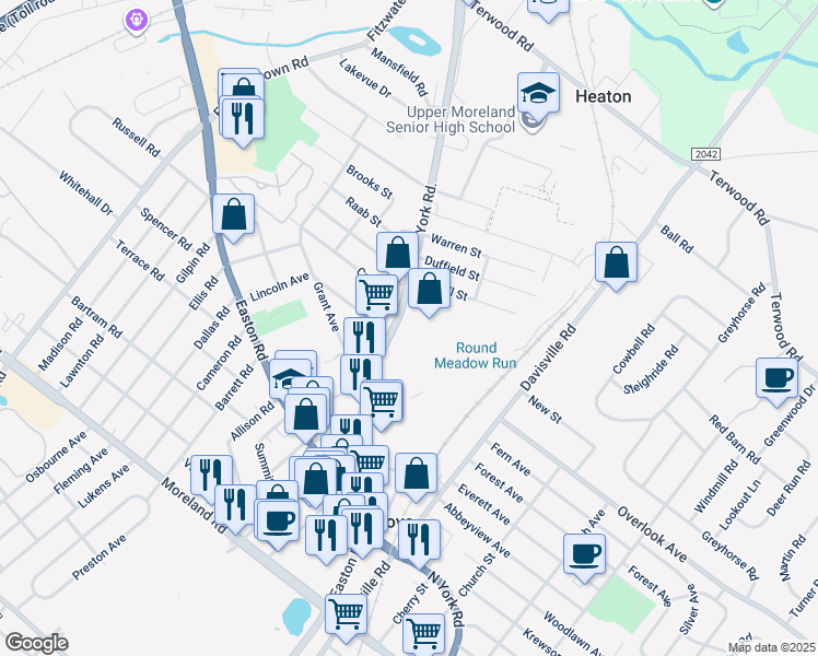 map of restaurants, bars, coffee shops, grocery stores, and more near 600 Pennsylvania 263 in Willow Grove