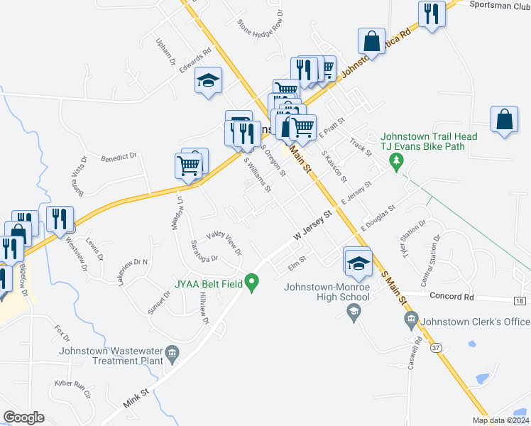 map of restaurants, bars, coffee shops, grocery stores, and more near 152M Briarwood Drive in Johnstown