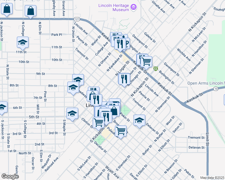 map of restaurants, bars, coffee shops, grocery stores, and more near 328 North Logan Street in Lincoln