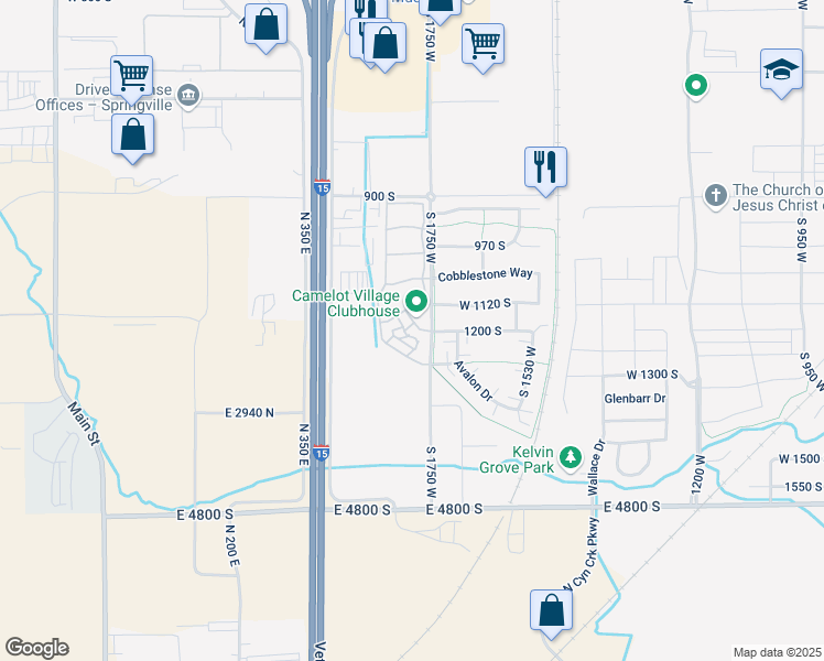 map of restaurants, bars, coffee shops, grocery stores, and more near 1830 1120 South in Springville