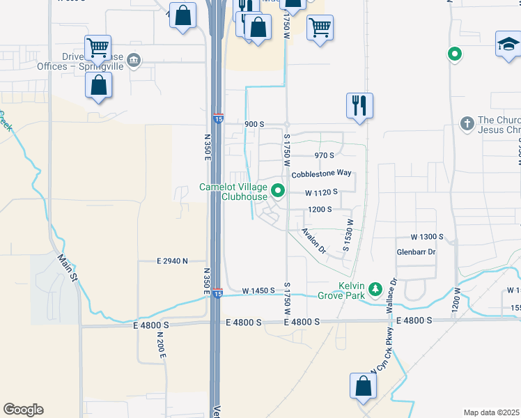 map of restaurants, bars, coffee shops, grocery stores, and more near 1830 1120 South in Springville
