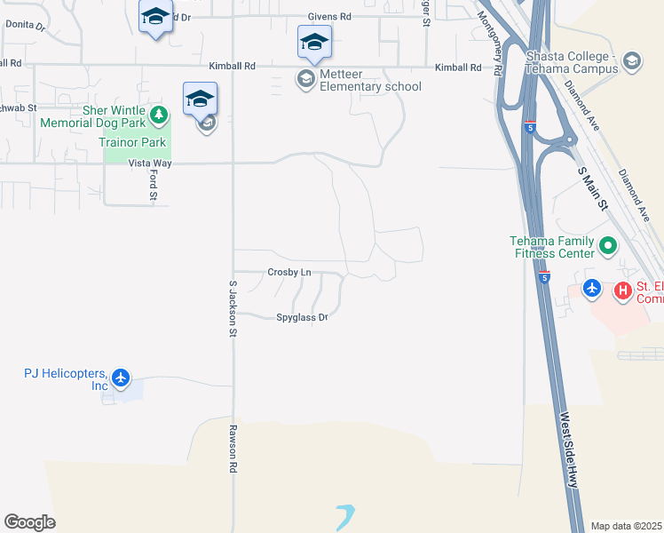 map of restaurants, bars, coffee shops, grocery stores, and more near 630 Crosby Lane in Red Bluff