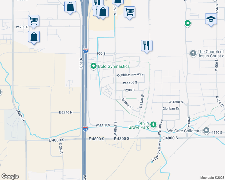 map of restaurants, bars, coffee shops, grocery stores, and more near 1830 1120 South in Springville