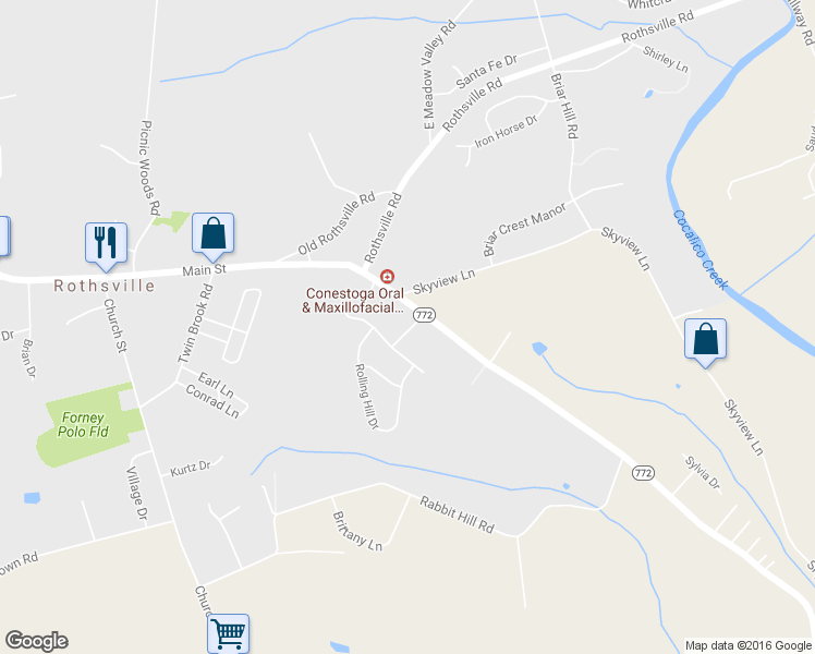 map of restaurants, bars, coffee shops, grocery stores, and more near 96 Homestead Drive in Lititz