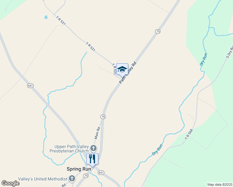 map of restaurants, bars, coffee shops, grocery stores, and more near 16792 Path Valley Road in Spring Run