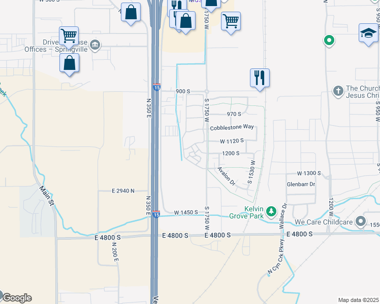 map of restaurants, bars, coffee shops, grocery stores, and more near 1829 1120 South in Springville