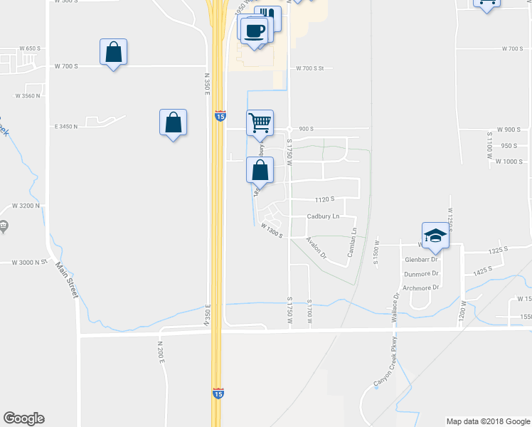map of restaurants, bars, coffee shops, grocery stores, and more near 1830 1120 South in Springville