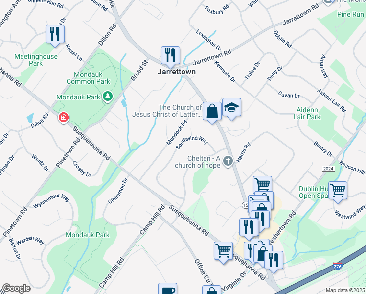 map of restaurants, bars, coffee shops, grocery stores, and more near 1427 Southwind Way in Dresher