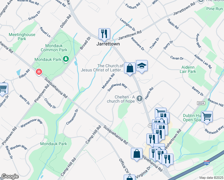 map of restaurants, bars, coffee shops, grocery stores, and more near 1427 Southwind Way in Dresher