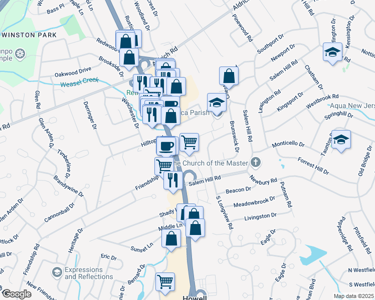 map of restaurants, bars, coffee shops, grocery stores, and more near 4217 U.S. 9 in Howell