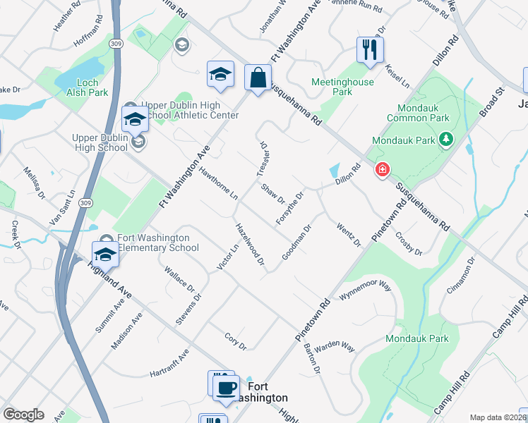 map of restaurants, bars, coffee shops, grocery stores, and more near 1115 Shaw Drive in Fort Washington