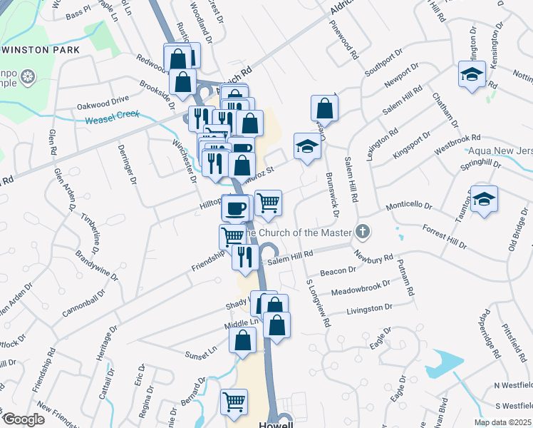 map of restaurants, bars, coffee shops, grocery stores, and more near 4217 U.S. 9 in Howell