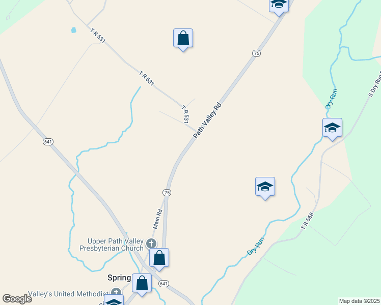 map of restaurants, bars, coffee shops, grocery stores, and more near 16792 Path Valley Road in Spring Run