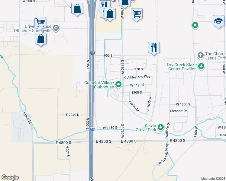 map of restaurants, bars, coffee shops, grocery stores, and more near 1830 1120 South in Springville