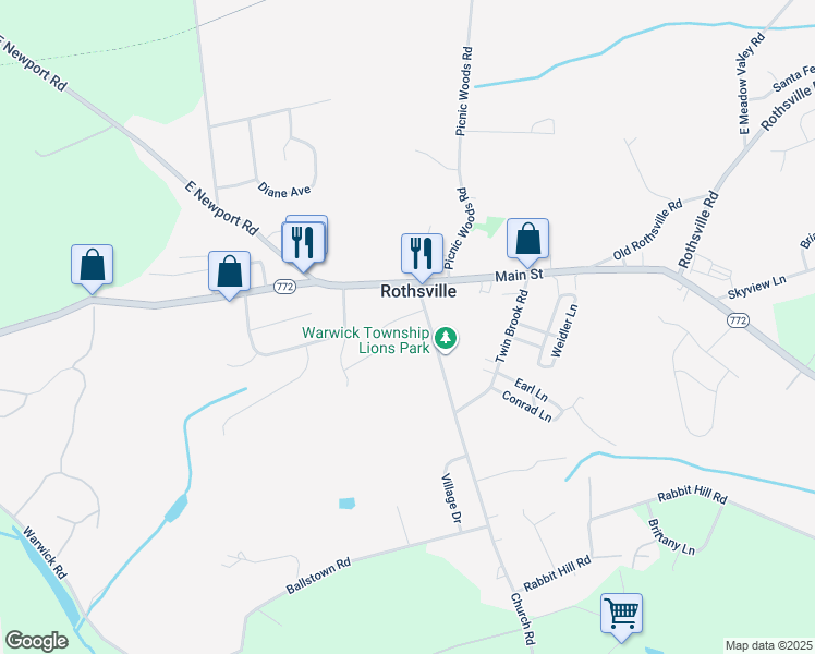 map of restaurants, bars, coffee shops, grocery stores, and more near in Rothsville