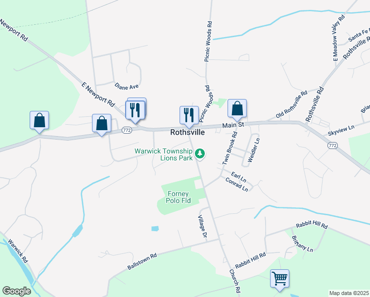 map of restaurants, bars, coffee shops, grocery stores, and more near 14 Church Street in Lititz
