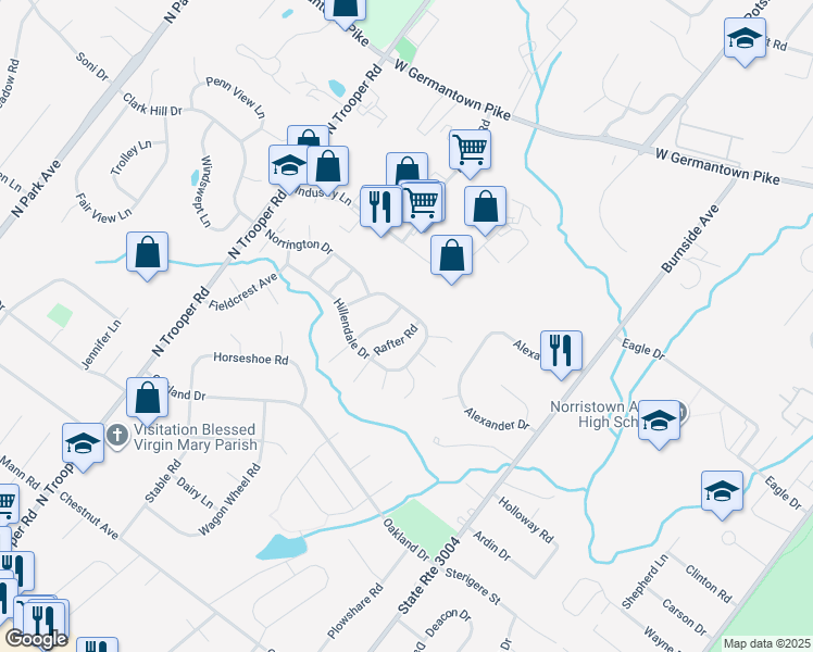 map of restaurants, bars, coffee shops, grocery stores, and more near 935 Craftsman Road in Eagleville
