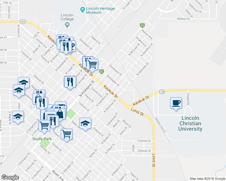 map of restaurants, bars, coffee shops, grocery stores, and more near 704 North Hamilton Street in Lincoln