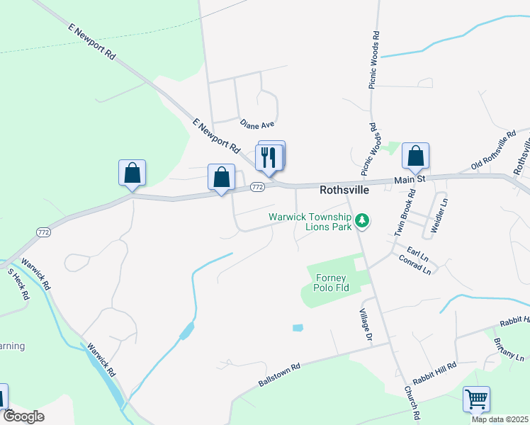 map of restaurants, bars, coffee shops, grocery stores, and more near 12 Hurst Boulevard in Lititz