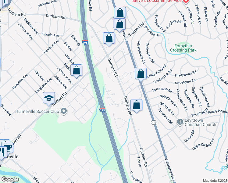 map of restaurants, bars, coffee shops, grocery stores, and more near 100 Hollybrooke Drive in Langhorne