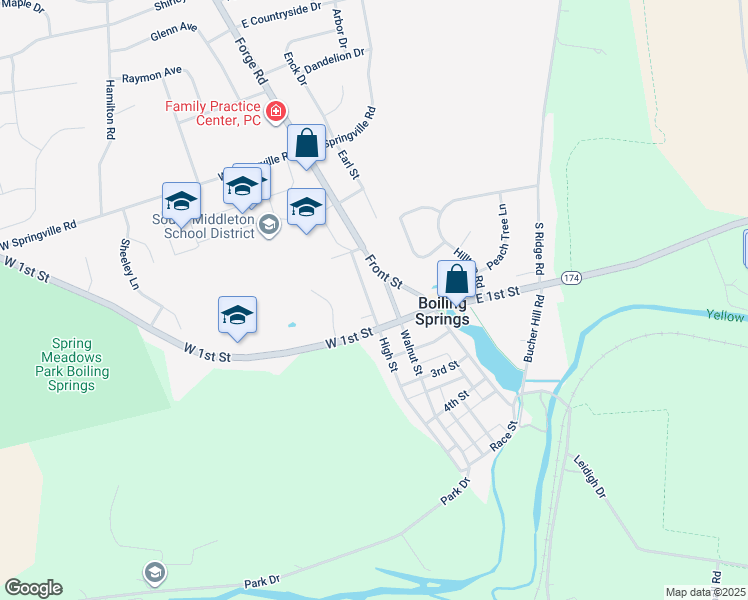 map of restaurants, bars, coffee shops, grocery stores, and more near 26 High Street in Boiling Springs