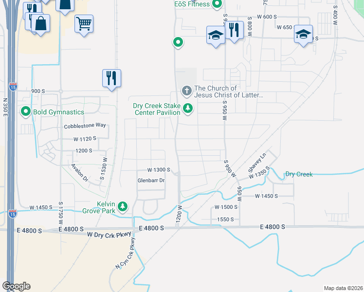 map of restaurants, bars, coffee shops, grocery stores, and more near 1187 West 1150 South in Springville