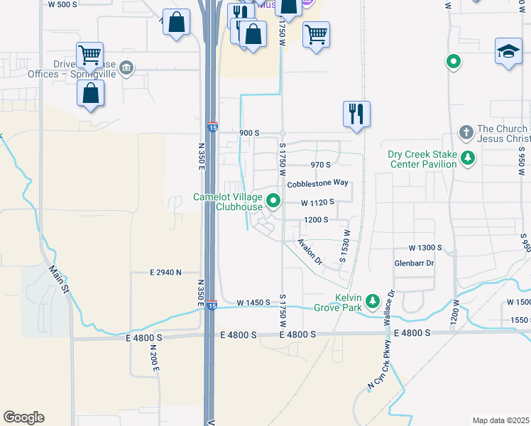 map of restaurants, bars, coffee shops, grocery stores, and more near 1830 1120 South in Springville