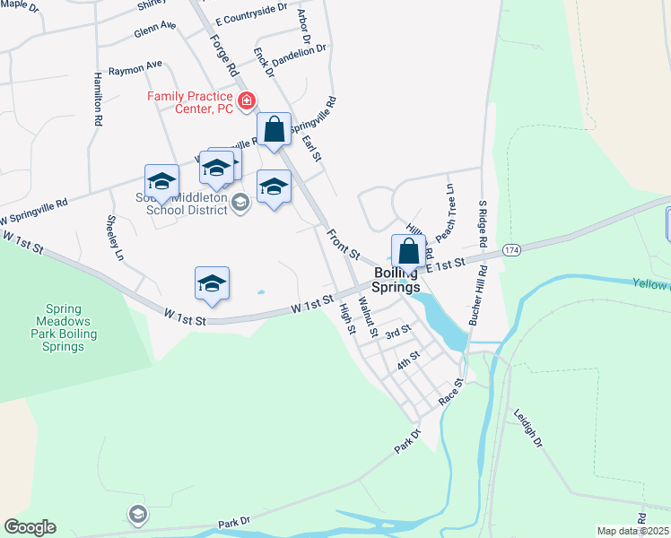 map of restaurants, bars, coffee shops, grocery stores, and more near 26 High Street in Boiling Springs