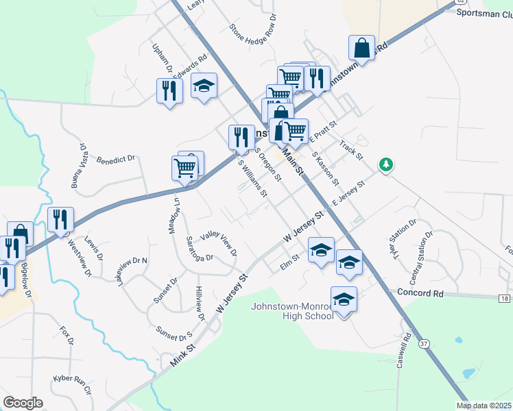 map of restaurants, bars, coffee shops, grocery stores, and more near 152M Briarwood Drive in Johnstown