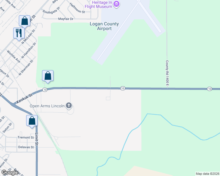 map of restaurants, bars, coffee shops, grocery stores, and more near 1374-1380 Illinois 10 in Lincoln