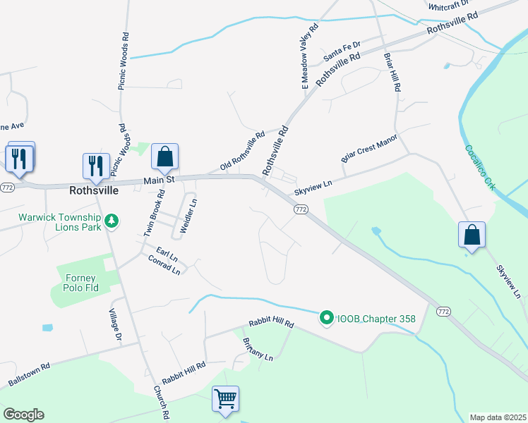 map of restaurants, bars, coffee shops, grocery stores, and more near 210 Pleasant Hill Drive in Lititz